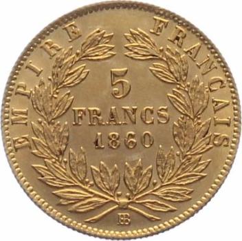 Frankreich 5 Francs 1860 BB - Napoleon III.